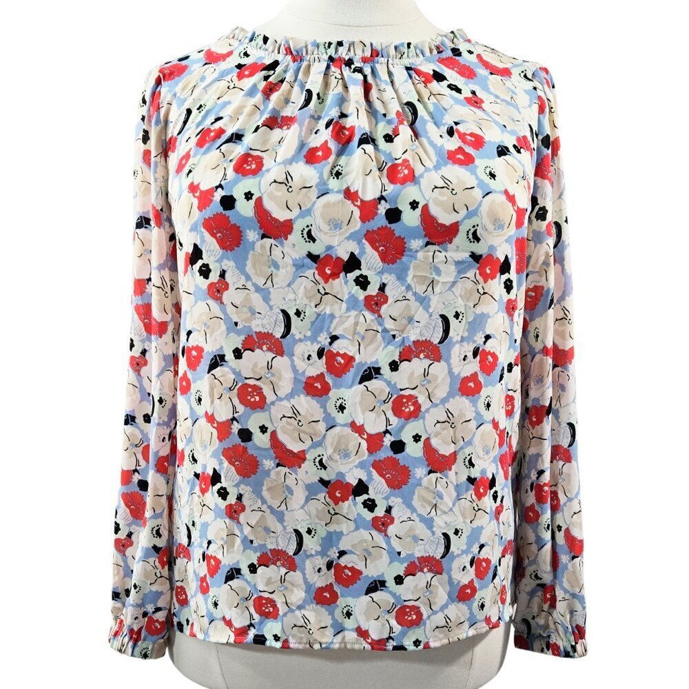 Ann Taylor Factory Blue Red White Floral Blouse Americana Bloomcore Romantic